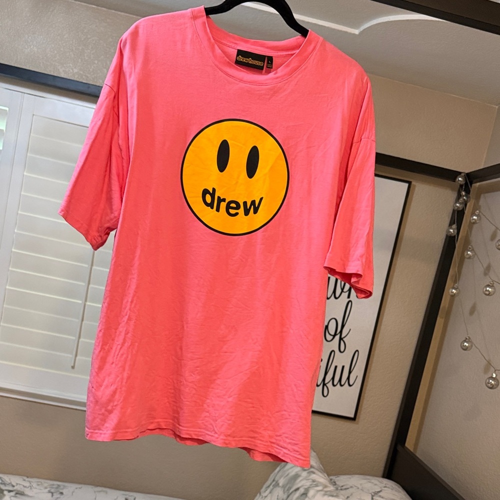Drew House Pink Tee with Yellow Smiley